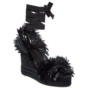 Castañer Belisa Raffia Wedge Sandal, Black